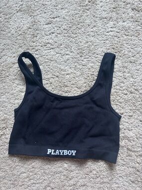PacSun PLAYBOY Black Ribbed Racerback Crop Tank